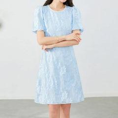 Short-Sleeve Crewneck Lace A-Line Dress