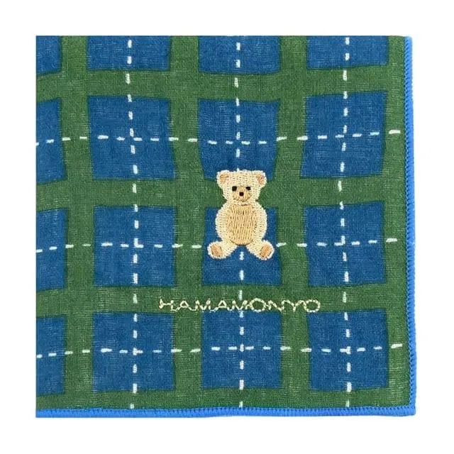 Checker & Teddy Bear Double-sided Gauze Handkerchief