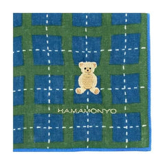Checker & Teddy Bear Double-sided Gauze Handkerchief