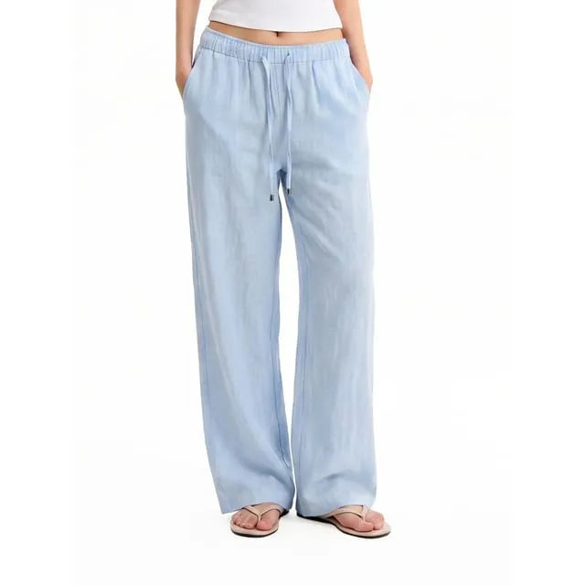 Drawstring Waist Plain Regular Fit Straight Leg Pants