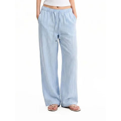 Drawstring Waist Plain Regular Fit Straight Leg Pants
