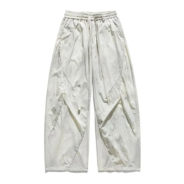 Drawstring Waist Plain Barrel Leg Baggy Pants