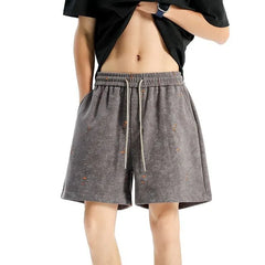 Drawstring Waist Tie Dye Distressed Sweat Shorts