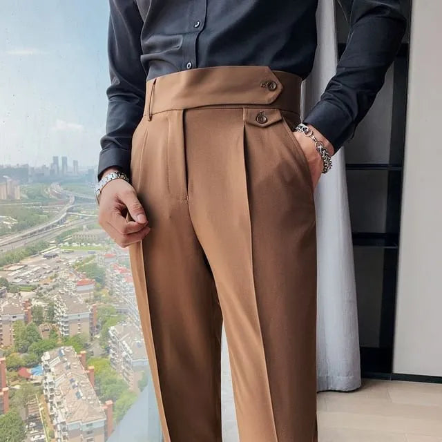 High Waist Plain Cropped Tapered Pants