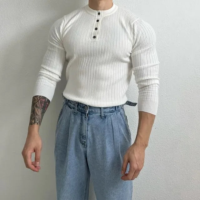 Henley Plain Ribbed Sweater