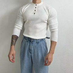 Henley Plain Ribbed Sweater