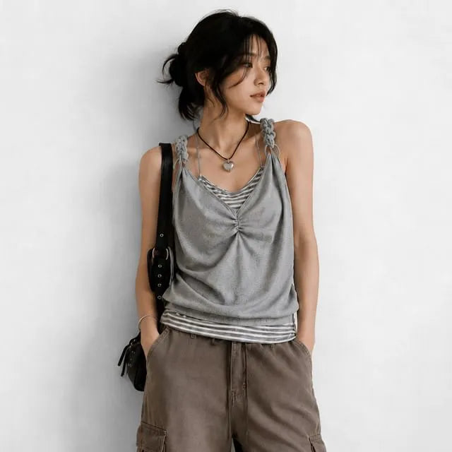 Mock Two-Piece Striped Layered Camisole Top