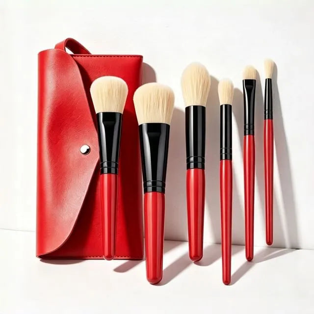 Set Of 7: Makeup Foundation Brush + Powder Brush + Concealer Brush + Pouch