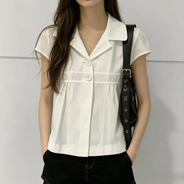 Short Sleeve V-Neck Plain Loose-Fit Shirt