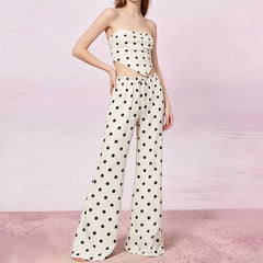 Ruched Asymmetrical Tube Top / Drawstring Waist Flared Pants