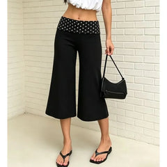 Low Waist Polka Dot Panel Boot-Cut Capri Pants