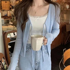 Open Front Plain Crop Light Cardigan
