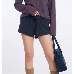 High Waist Drawstring Plain Sweatshorts