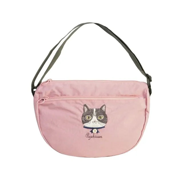 Parlor Suzurando Cat Water Repellent Embroidery Crossbody Bag Pink