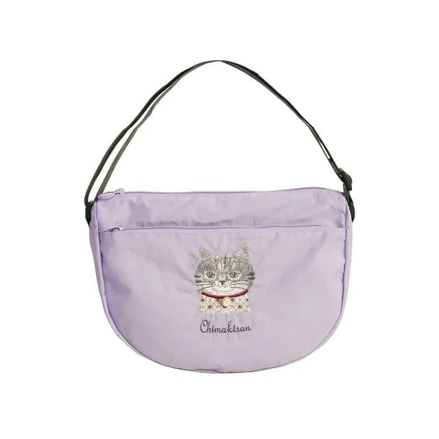 Parlor Suzurando Cat Water Repellent Embroidery Crossbody Bag Purple