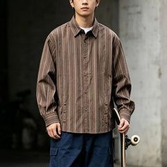Button-Detail Striped Overfit Shirt