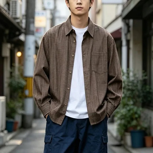 Oversized Gather-Waist Checker Shirt