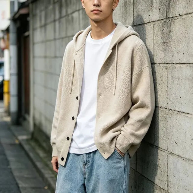 Plain Hooded Knit Cardigan