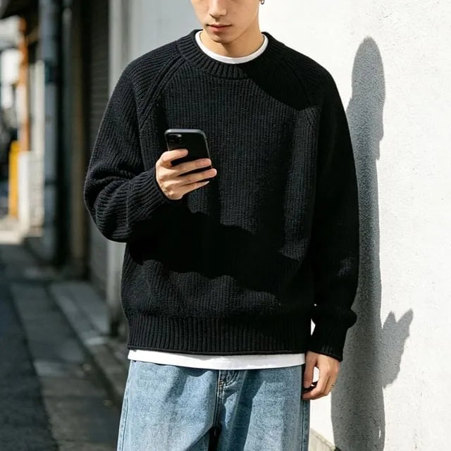 Plain Crew-Neck Knit Sweater