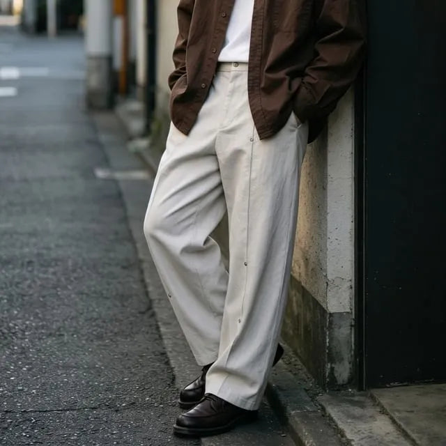 Details Herringbone Straight-Cut Relaxed Pants