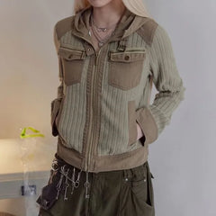 Two-Tone Slim-Fit Hooded Crop Jacket