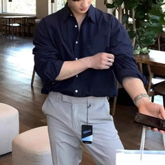 Long-Sleeve Pocketed Plain Shirt
