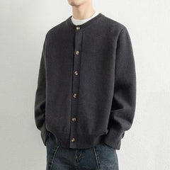 Crewneck Button-Up Plain Cardigan