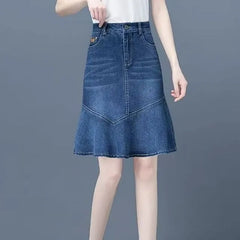 High Waist Denim A-Line Skirt