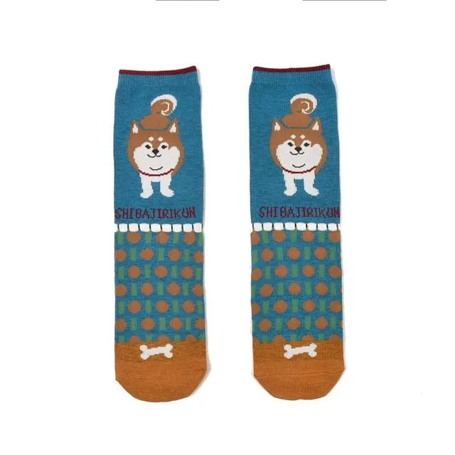 Shibajiri Kun Dog Print Socks Saxe Blue