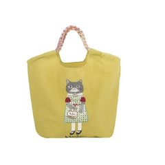 Parlor Suzurando Water Repellent Cat Embroidery Tote Bag M Size Mustard