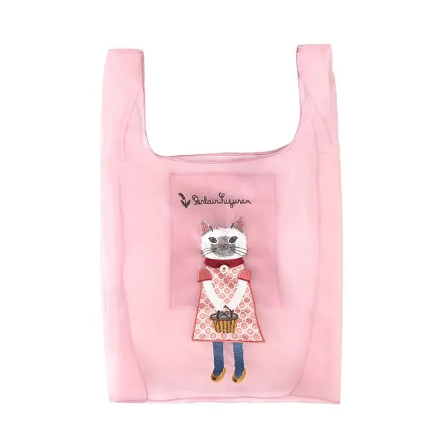 Parlor Suzurando Cat Chiffon Fabric Shopping Bag Pink