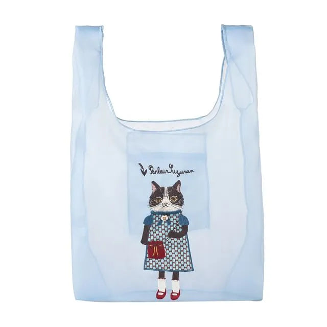 Parlor Suzurando Cat Chiffon Fabric Shopping Bag Blue