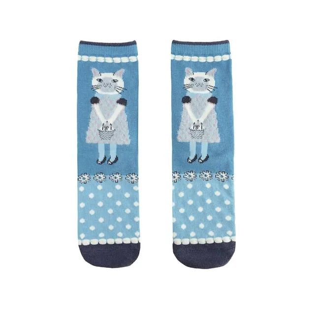 Suzuran San Cat Print Socks Blue Green