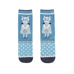 Suzuran San Cat Print Socks Blue Green