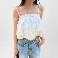 Spaghetti Strap Plain Bubble Camisole Top