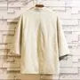 3/4-Sleeve Plain Open Front Linen Jacket