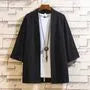 3/4-Sleeve Plain Open Front Linen Jacket