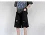 Mid Waist Cutout Wide Leg Denim Shorts