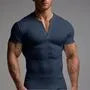 Short-Sleeve Plain Ribbed Henley T-Shirt