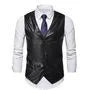 V-Neck Faux Leather Button Vest