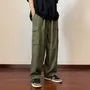 Drawstring Waist Plain Straight Leg Cargo Pants