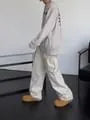 Mid Rise Plain Wide Leg Cargo Pants