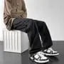 Mid Waist Fleece-Lined Plain Wide Leg Cargo Pants