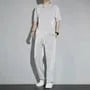 Set: Short-Sleeve Crew Neck Plain T-Shirt + Drawstring Waist Plain Sweatpants