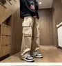 [M] Drawstring Waist Plain Wide Leg Cargo Pants