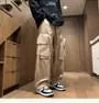 [M] Drawstring Waist Plain Wide Leg Cargo Pants