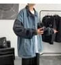 Collar Paneled Washed Denim Button Jacket