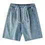 Drawstring Waist Washed Fray Denim Shorts