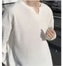 Long-Sleeve Notch Neck Plain Ribbed T-Shirt
