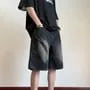 Mid Rise Washed Wide Leg Denim Shorts